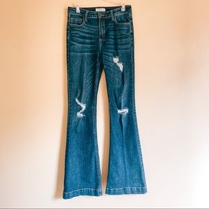 Cello lightly distressed flare jeans